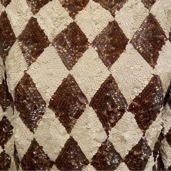 Vintage 60s Valentina Harlequin Sequin Wool Top Zip Up Back Approx Size XL - Picture 2 of 6